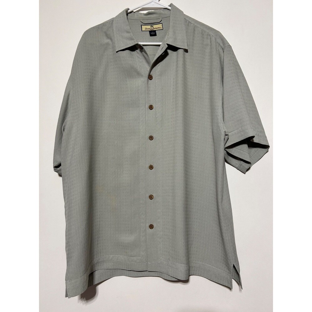 Tommy Bahama Men Size M Gray Short Sleeve Button Front Silk Wood Button Shirt